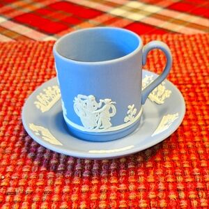 Vintage Wedgwood Blue Jasperware Espresso Demitasse Tea Cup Saucer